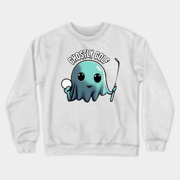 Cute ghost playing golf: The Hauntingly Skilled Ghost Golfer, Halloween Crewneck Sweatshirt by Project Charlie